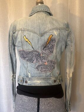 Denim jean jacket with handmade patch